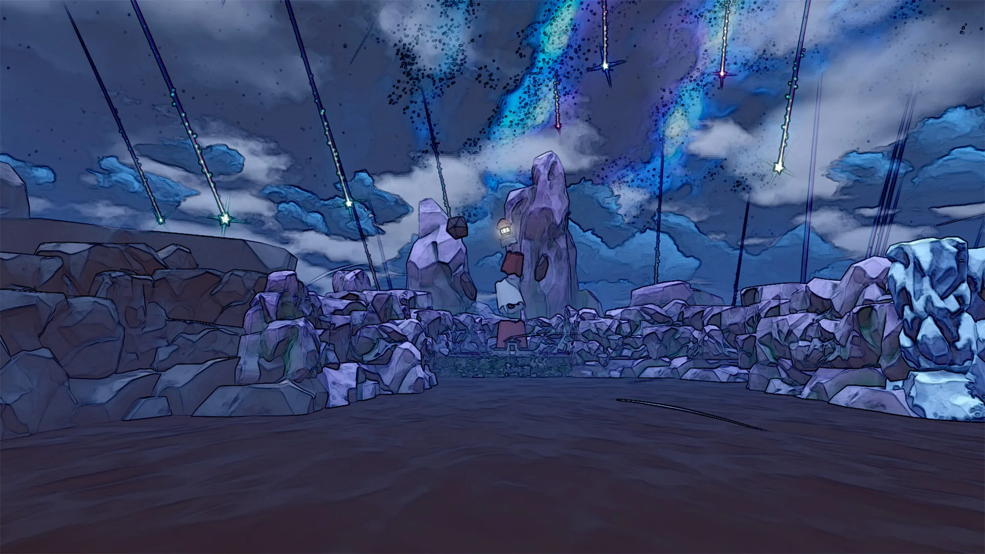 Official Nightwater screenshot of a forest landscape and distant Lighthouse
